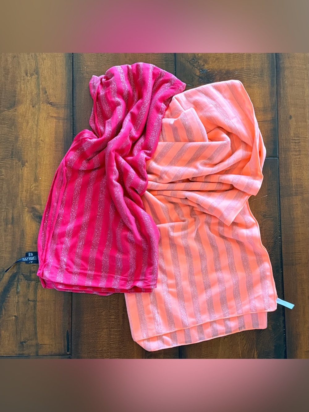 Victoria's Secret Bundle of 2 Striped Sheer Scarves - Hot Pink & Coral